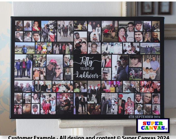 Happy 50th Birthday Personalised Mum Dad 56 Photo Party Display Board Picture Collage Wall Art Framed Canvas Photo Print Handmade 50th Gift