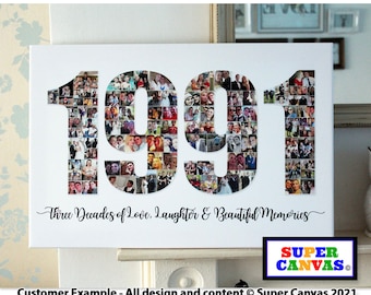 Happy 30th Birthday Year 1995 Son Daughter Husband Wife Best Friend 30th Birthday Party Photo Picture Collage Board Framed Canvas Print Gift