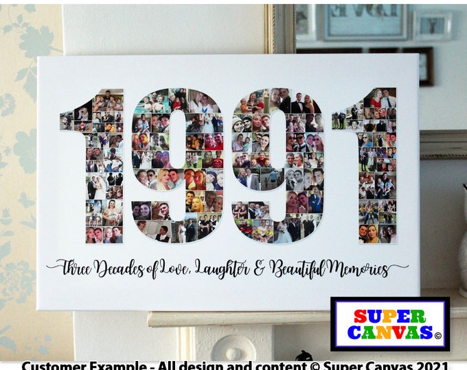 Happy 30th Birthday Year 1995 Son Daughter Husband Wife Best Friend 30th Birthday Party Photo Picture Collage Board Framed Canvas Print Gift