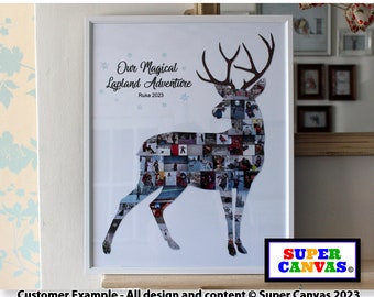 Lapland Finland Deer Stag Reindeer Christmas Holiday Shape Photo Collage Board Wall Art Framed Canvas Print Lapland UK Souvenir Gift Present