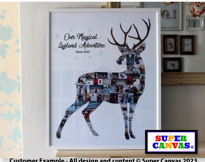 Lapland Finland Deer Stag Reindeer Christmas Holiday Shape Photo Collage Board Wall Art Framed Canvas Print Lapland UK Souvenir Gift Present
