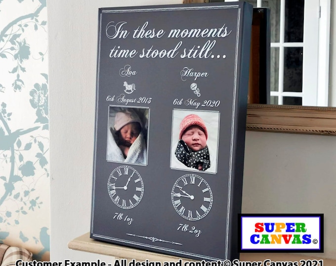 In these moments time stood still Baby Child Family Personalised Family Photo Board Wall Art Framed Canvas Photo Print Unique Birthday Gift