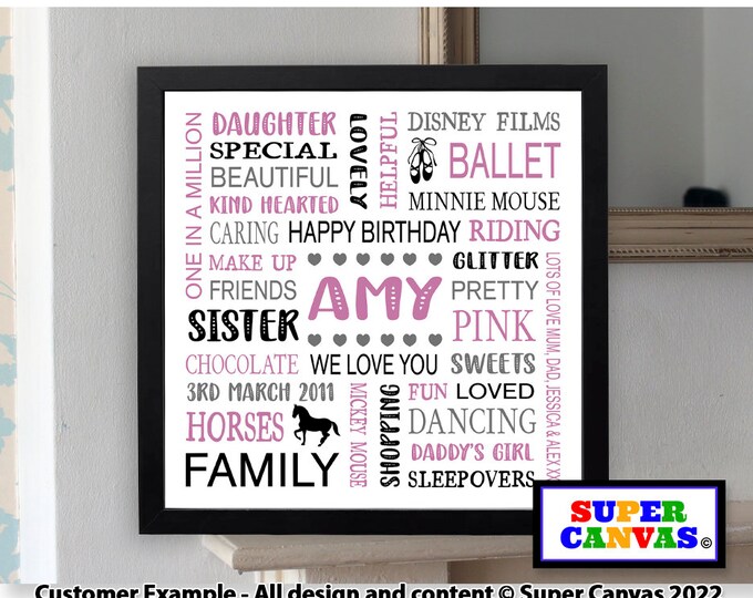 Name Word Art Typography Personalised Custom Framed Print Handmade Gift for Best Friend Mum Sister Graduation Thank You New Job Gift for her