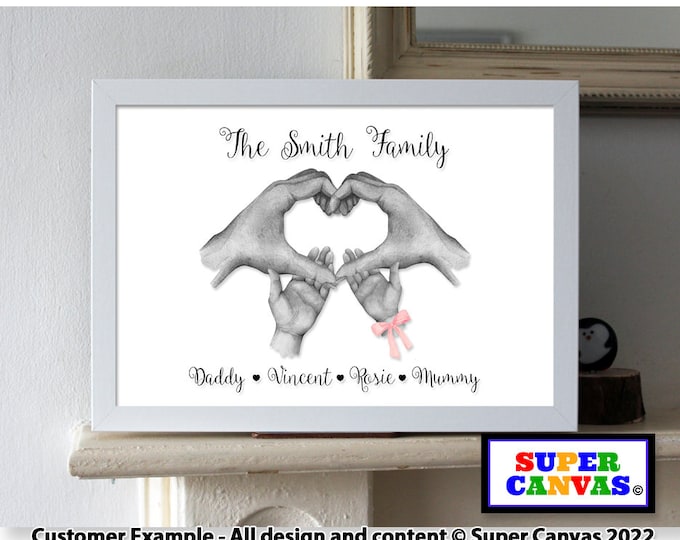 Family Hands Personalised Baby Child Hands Handprint Portrait Picture Framed Family Print Friend Mum Dad Grandparent Birthday Handmade Gift