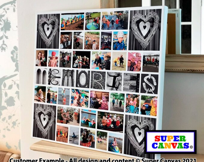 Family Memories Personalised 32 Photo Picture Collage Wall Art Framed Canvas Family Photo Print Dad Mum Wife Husband Friend Unique Gift
