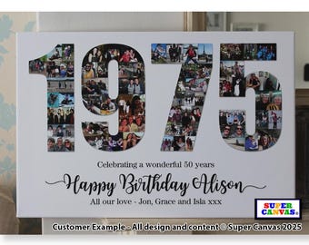 1975 Birth Year 50th Birthday Golden Wedding Anniversary Framed Picture Photo Collage Canvas Print Husband Wife Grandad Mum Dad 50th Gift