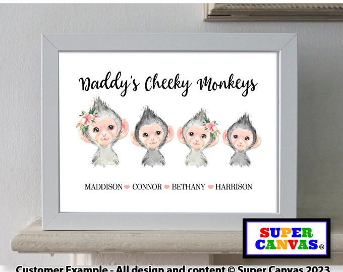 Dad Grandad Cheeky Monkey Personalised Family Picture A4 Framed Print Unique Handmade Gift for Dad Daddy Birthday Christmas Present Gift