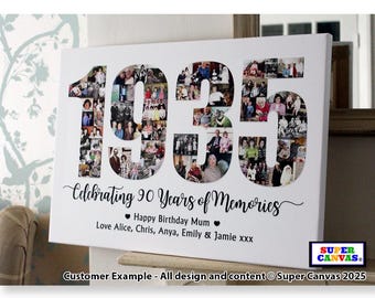 Year 1935 90th Birthday Custom Picture Photo Collage Party Display Board Framed Canvas Print Mum Dad Grandad Nana Grandma Friend 90th Gift