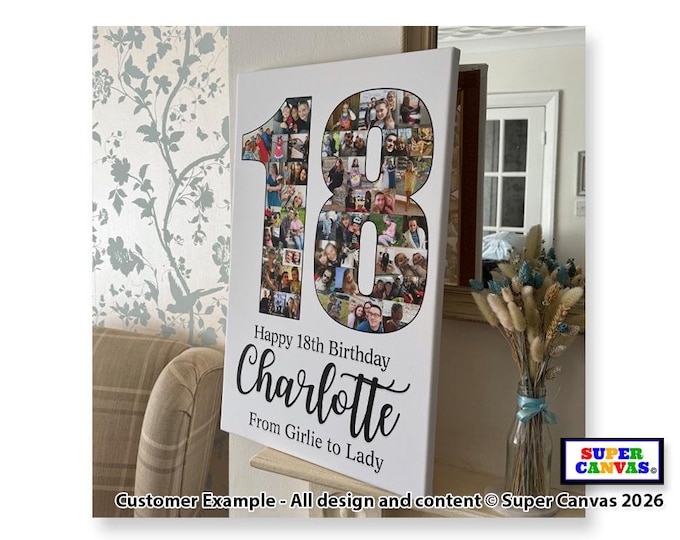 Happy Birthday Personalised Custom Any Age Number Photo Picture 18th 21st 40th 80th Birthday Party Display Board Collage Framed Canvas Print