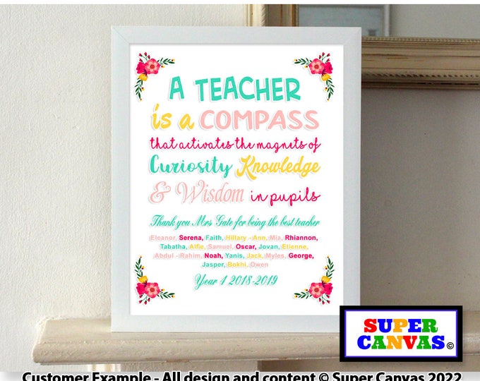 Personalised Handmade Thank You Teacher Custom Framed Print Gift for Student Teacher Teaching Assistant Pre School Nursery Teacher Gift
