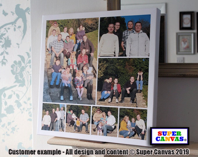 Custom 7 Photo Picture Collage Family Holiday Pet Birthday Mum Dad Wedding Anniversary Photo Board Wall Art Framed Canvas Photo Print Gift