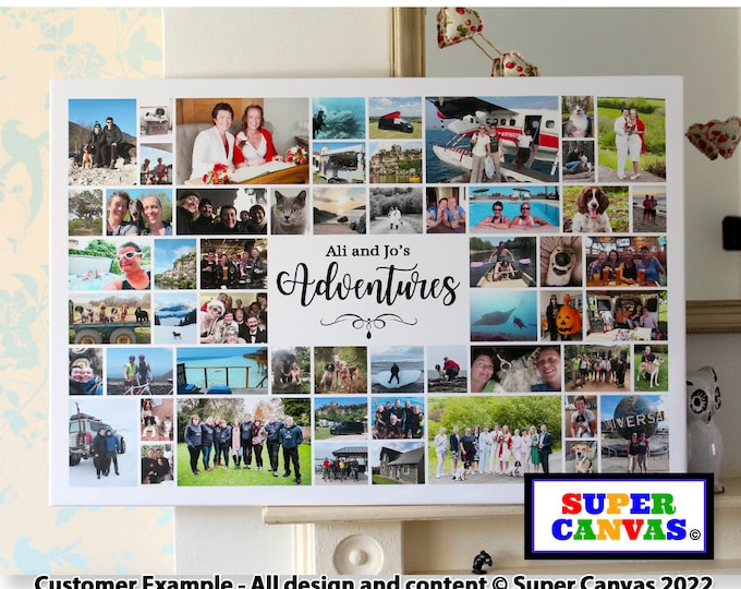 Family Adventures Custom Travel Holiday 40 Picture Photo Display Collage Wall Art Framed Canvas Photo Print Unique Handmade Birthday Gift