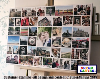 Custom 43 Photo Family Holiday Wedding Travel Memories Unique Wall Art Photo Display Board Picture Collage Framed Canvas Print Birthday Gift
