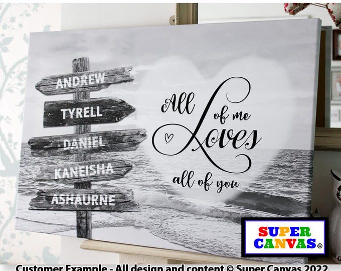 Family Street Sign Post Personalised with Family Names Custom Handmade Beach Picture Wall Art Framed Canvas Print Birthday Wedding Gift