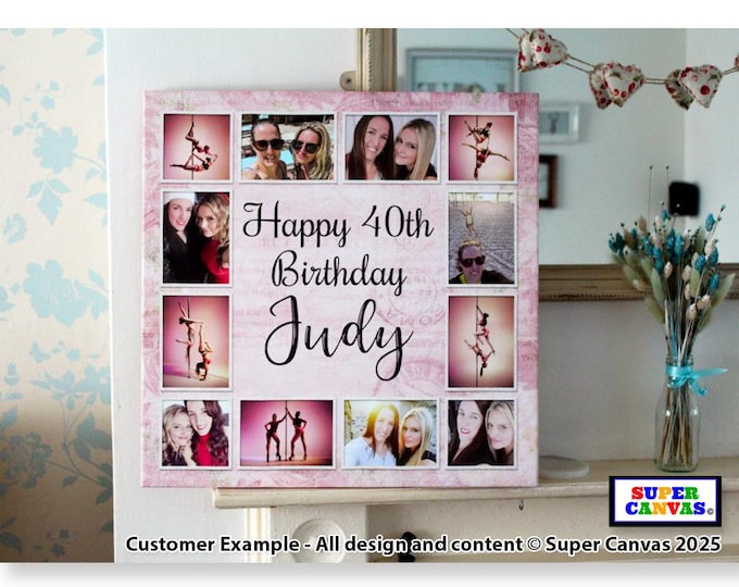 Happy Birthday Any Age Personalised Best Friend Sister Mum 12 Picture Photo Collage Framed Canvas Photo Print Handmade Birthday Gift Present