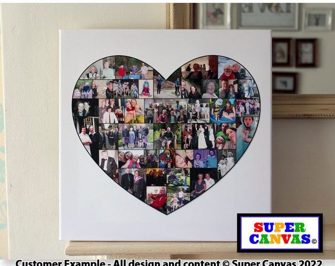 Heart Shape Picture Photo Collage Wedding Family Baby Travel Holiday Photo Display Board Hanging Wall Art Framed Canvas Print Unique Gift