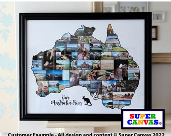 Australia Map Personalised Custom Holiday Travel Wedding Photo Picture Display Board Frame Shape Collage Framed Print Wall Art Birthday Gift