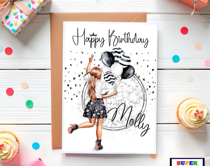 Handmade Happy Birthday Any Age Personalised Greeting Card for Teen Girl Daughter Wife Mum Best Friend Sister Granddaughter Birthday Card
