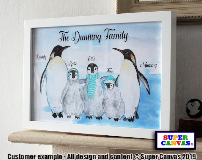 Handmade Penguin Family Custom Animal Family Portrait Wall Art Framed Print Gift for Grandparent Mum Dad Wife Husband Friend Birthday Gift