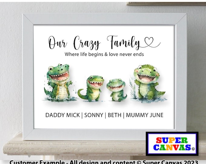 Dad Daddy Fathers Day Crocodile Family Custom Animal Family Portrait Personalised Handmade Picture Wall Art Framed Print Dad Daddy Gift