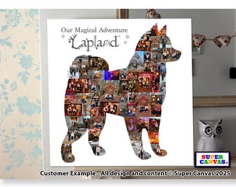 Huskey Dog Shape Pet Portrait Lapland UK Holiday Custom Picture Photo Display Board Collage Wall Art Framed Canvas Photo Print Birthday Gift