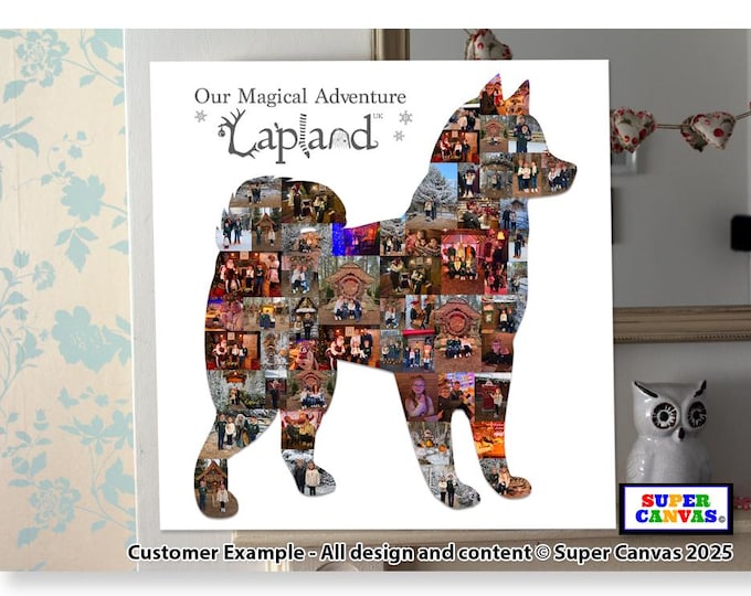 Huskey Dog Shape Pet Portrait Lapland UK Holiday Custom Picture Photo Display Board Collage Wall Art Framed Canvas Photo Print Birthday Gift