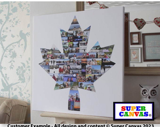 Canada Toronto Montreal Maple Leaf Map Family Holiday Wedding World Travel Personalised Shape Photo Collage Framed Canvas Print Unique Gift
