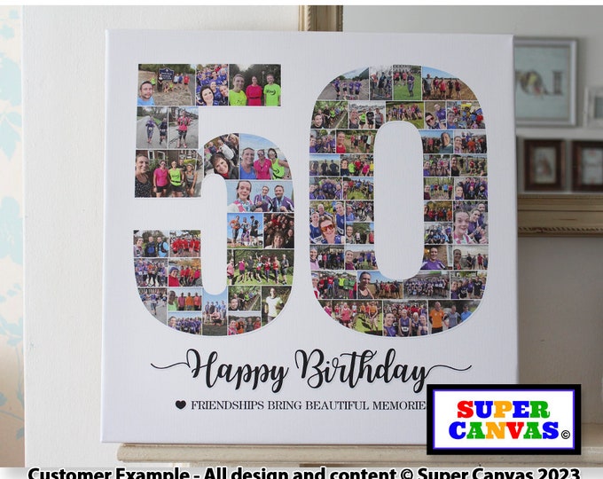 Happy 50th Birthday Mum Dad Wife Husband Son Daughter Friend Personalised 50th Birthday Photo Collage Party Board Framed Canvas Print Gift