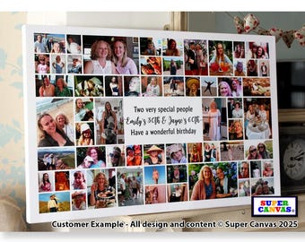 Happy Birthday Twins Mum Dad Son Daughter Sister Brother Personalised Birthday 56 Picture Party Photo Board Collage Framed Canvas Print Gift