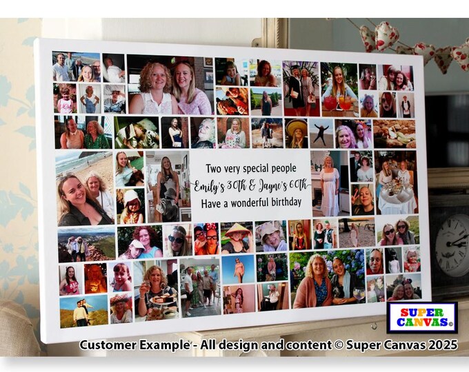 Happy Birthday Twins Mum Dad Son Daughter Sister Brother Personalised Birthday 56 Picture Party Photo Board Collage Framed Canvas Print Gift