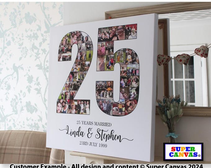 25th Silver Wedding Anniversary 25 Years Custom Picture Photo Board Collage Framed Canvas Print Parents Grandparent Friend Husband Wife Gift