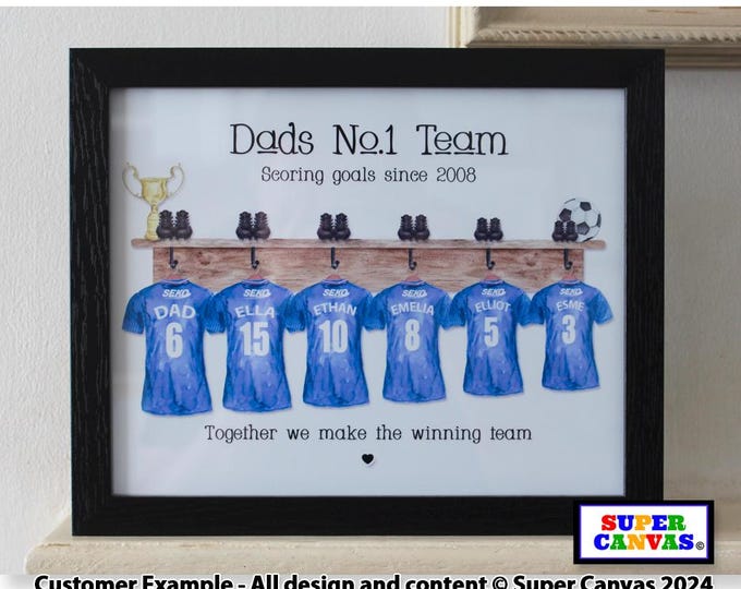 Dad's Dream Football Team Personalised Custom Family Football Team Shirts Framed Picture Print Unique Gift Present for Dad Grandad Husband