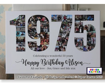 Happy 50th Birthday 1975 Personalised Mum Dad Wife Husband Friend 50th Birthday Picture Photo Party Board Collage Framed Canvas Print Gift