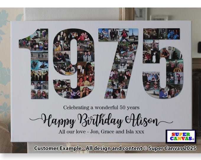 Happy 50th Birthday 1975 Personalised Mum Dad Wife Husband Friend 50th Birthday Picture Photo Party Board Collage Framed Canvas Print Gift