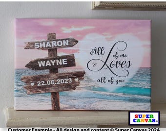 Husband Wife Couple Street Sign Post Personalised Beach Picture Modern Wall Art Framed Canvas Print Unique Handmade Wedding Anniversary Gift