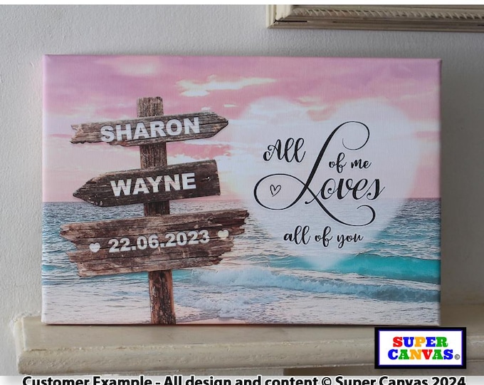 Husband Wife Couple Street Sign Post Personalised Beach Picture Modern Wall Art Framed Canvas Print Unique Handmade Wedding Anniversary Gift