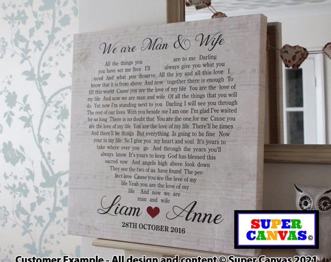 Wedding Song Lyrics First Dance Personalised Word Art Couple Picture Framed Canvas Print Husband Wife Girlfriend Boyfriend Anniversary Gift