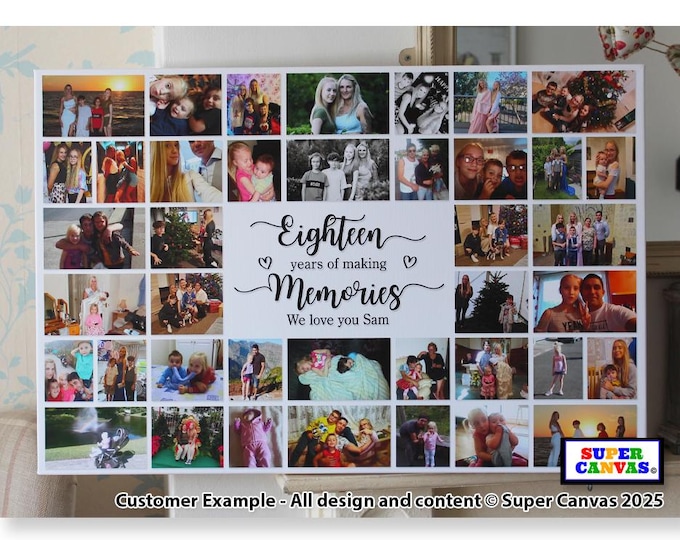 Happy 18th Birthday Son Daughter Sister Grandson Friend Brother 18th Birthday 40 Photo Party Display Board Collage Framed Canvas Print Gift