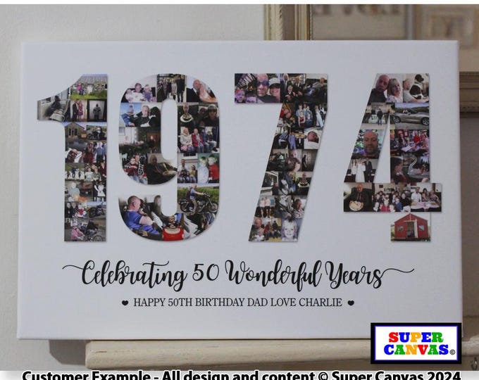 1975 Birth Year 50th Birthday Golden Wedding Anniversary Framed Picture Photo Collage Canvas Print Husband Wife Grandad Mum Dad 50th Gift