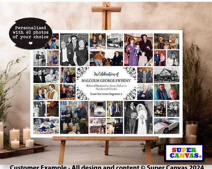 Celebration of Life Mum Dad Daughter Sister Brother Son Wife Husband Memorial Funeral 40 Picture Photo Collage Display A1 Poster Print