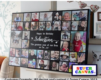 Happy 1st Birthday Personalised Baby Son Daughter Grandchild 1st Birthday Party Picture Photo Display Board Collage Framed Canvas Print Gift