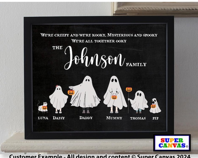 Spooky Family Ghost Ghouls Personalised Custom Handmade Family Portrait Picture Framed Halloween Wall Art Print Friend Mum Dad Birthday Gift