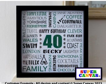 40th Birthday Son Daughter Friend Husband Wife Sister Brother Dad Mum Personalised Handmade Custom Framed Word Art Print 40th Birthday Gift