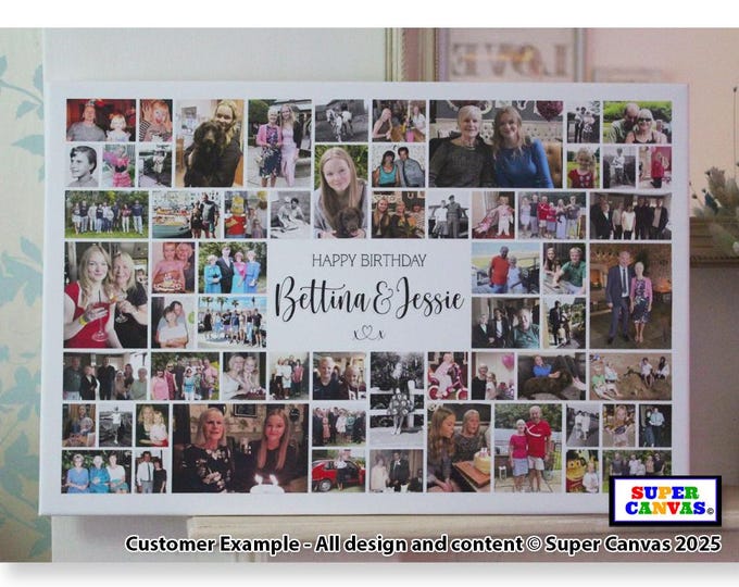 Twin Birthday Son Daughter Sister Friend Brother Personalised Birthday 56 Picture Photo Party Display Board Collage Framed Canvas Print Gift