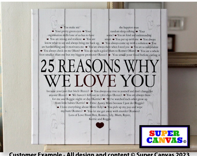 25 Reasons Why We Love You Wall Art Personalised Custom Framed Canvas Print Handmade Mum Nana Daughter Wife Sister Friend Birthday Gift