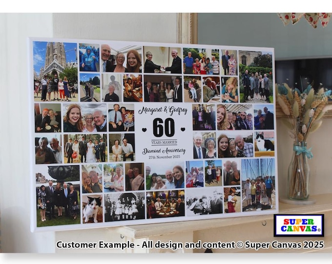 60th Diamond Wedding Photo Picture Collage Party Display Board Framed Canvas Print Parent Grandparents Husband Wife Wedding Anniversary Gift