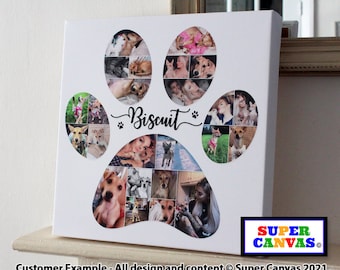 Dog Cat Paw Print Shape Picture Photo Collage Custom Pet Portrait Wall Art Framed Canvas Print New Puppy Cat Dog Memorial Birthday Gift