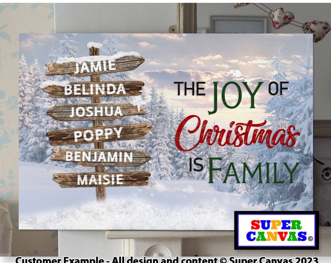 Family Street Sign Post Personalised with Names Custom Family Christmas Picture Wall Art Framed Canvas Print Mum Dad Friend Wife Gift