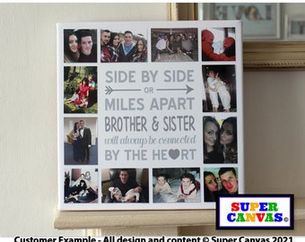 Brother Sister Twin Personalised Handmade 12 Picture Photo Collage Wall Art Framed Canvas Family Photo Print Brother Sibling Birthday Gift