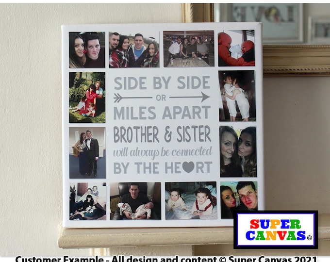 Brother Sister Twin Personalised Handmade 12 Picture Photo Collage Wall Art Framed Canvas Family Photo Print Brother Sibling Birthday Gift